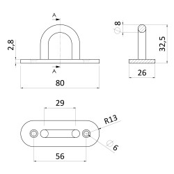 Nástenný úchyt lanka oválny,  obľúka 8 mm, brúsená AISI 304 Nástenný úchyt lanka oválny,  obľúka 8 mm, brúsená AISI 304